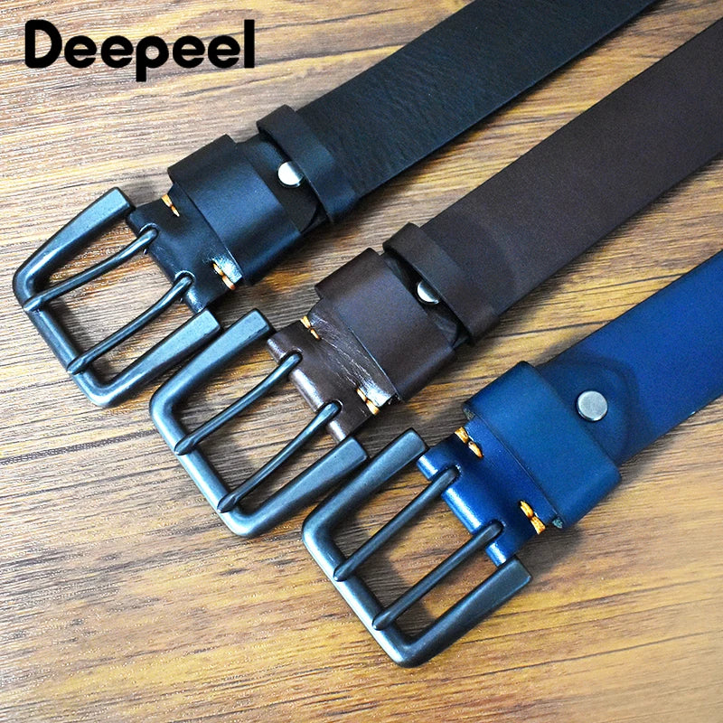 Deepeel Men’s Leather Belt – Genuine Cowskin, Double Pin Buckle