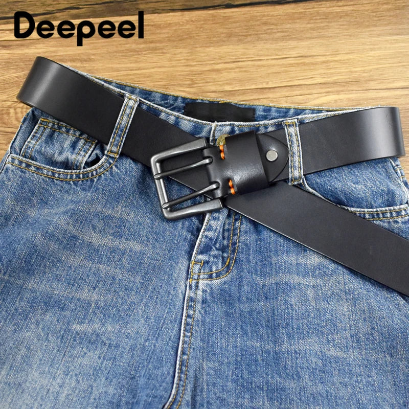 Deepeel Men’s Leather Belt – Genuine Cowskin, Double Pin Buckle