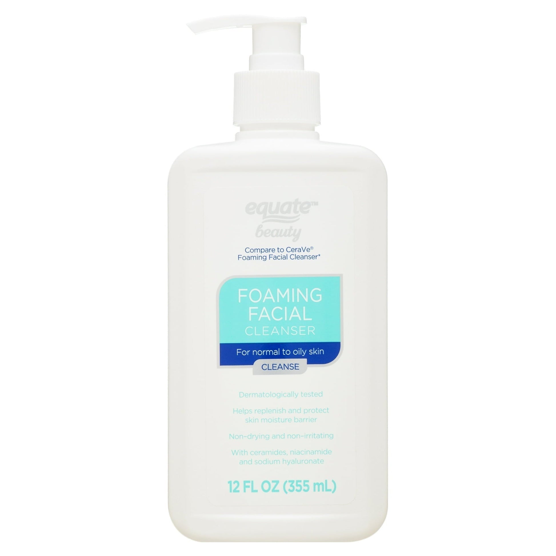 Equate Foaming Facial Cleanser for Face Care of Normal to Oily Skin, 12 fl oz, Compare to CeraVe® Foaming Facial Cleanser