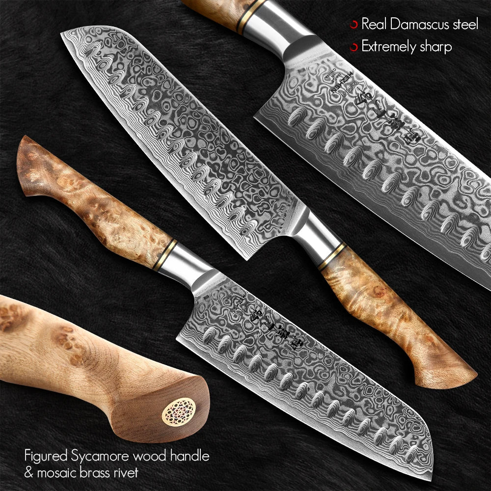 HEZHEN Damascus Knife Set – 5PCS Professional Chef, Santoku, Utility & Paring Knives