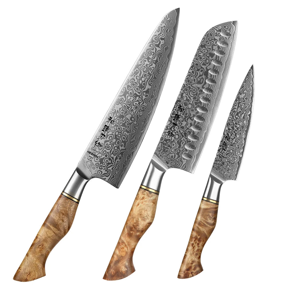 HEZHEN Damascus Knife Set – 5PCS Professional Chef, Santoku, Utility & Paring Knives