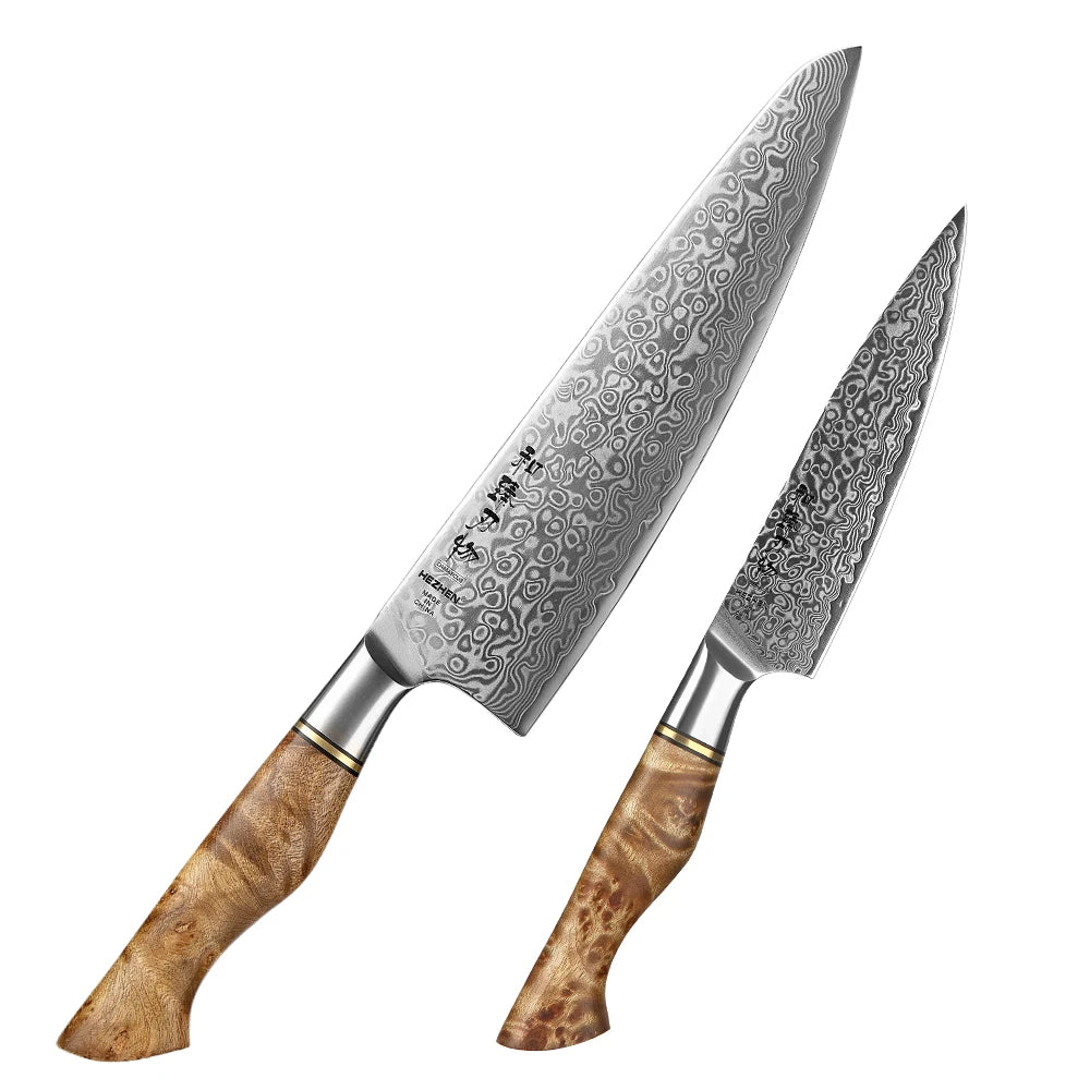 HEZHEN Damascus Knife Set – 5PCS Professional Chef, Santoku, Utility & Paring Knives