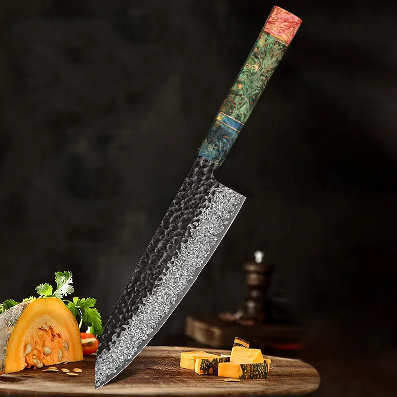 8" Handmade Damascus Chef Knife – Japanese Style, Forged Steel, Ergonomic Handle