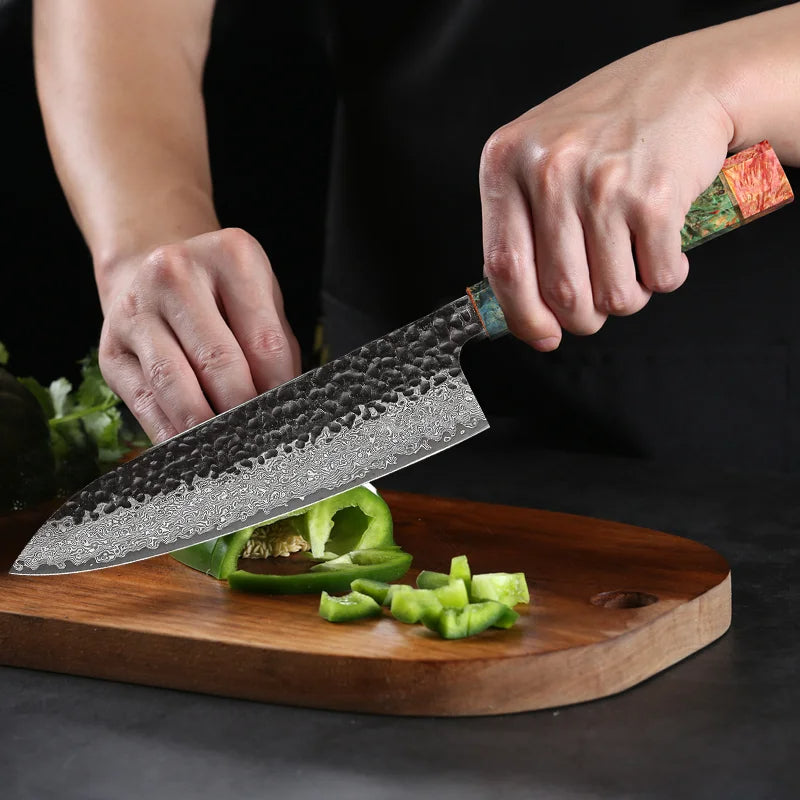 8" Handmade Damascus Chef Knife – Japanese Style, Forged Steel, Ergonomic Handle