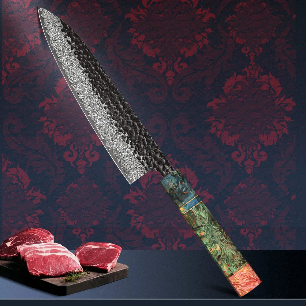 8" Handmade Damascus Chef Knife – Japanese Style, Forged Steel, Ergonomic Handle