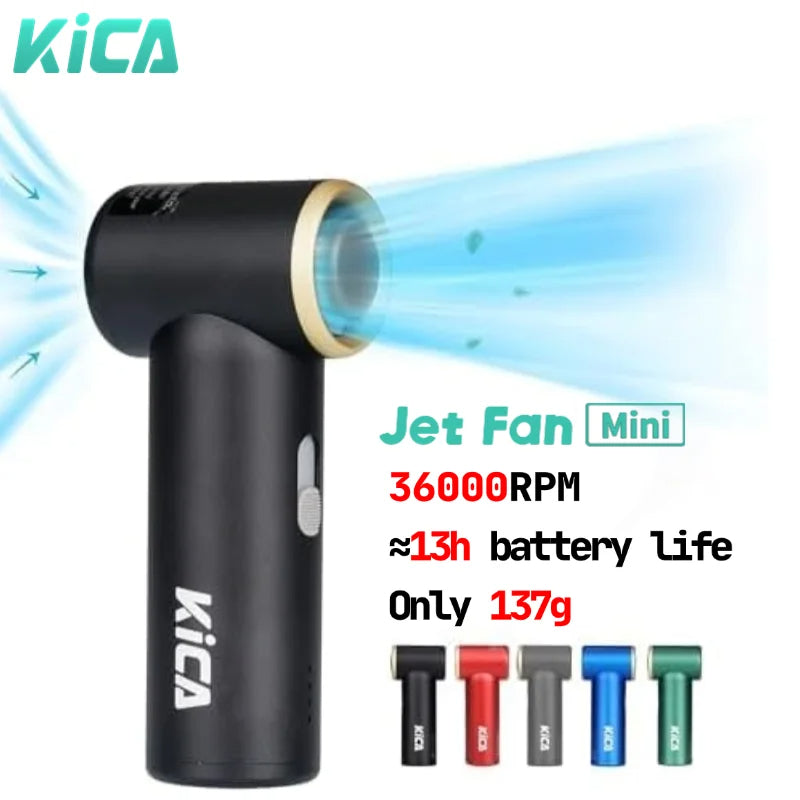 KiCA JetFan Mini Air Blower, 13H Battery, Metal Body, Portable