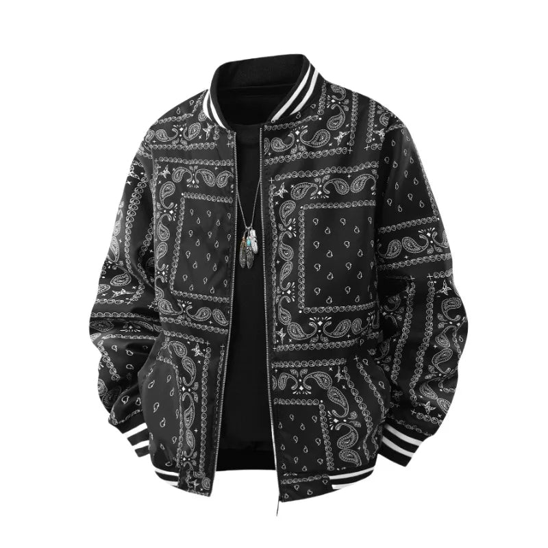 Luxury Men's Silk Jacket – Retro Print, Lightweight, Spring/Autumn Style