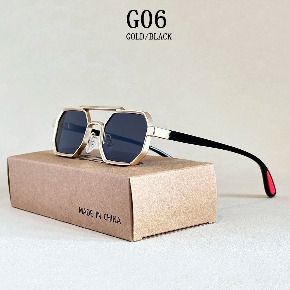 Luxury Steampunk Square Sunglasses, UV400 Retro Unisex Shades