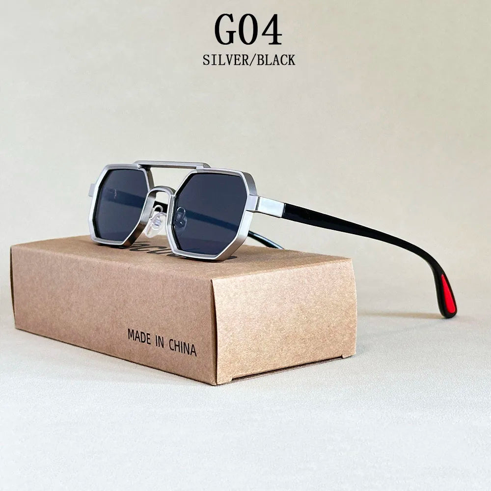 Luxury Steampunk Square Sunglasses, UV400 Retro Unisex Shades
