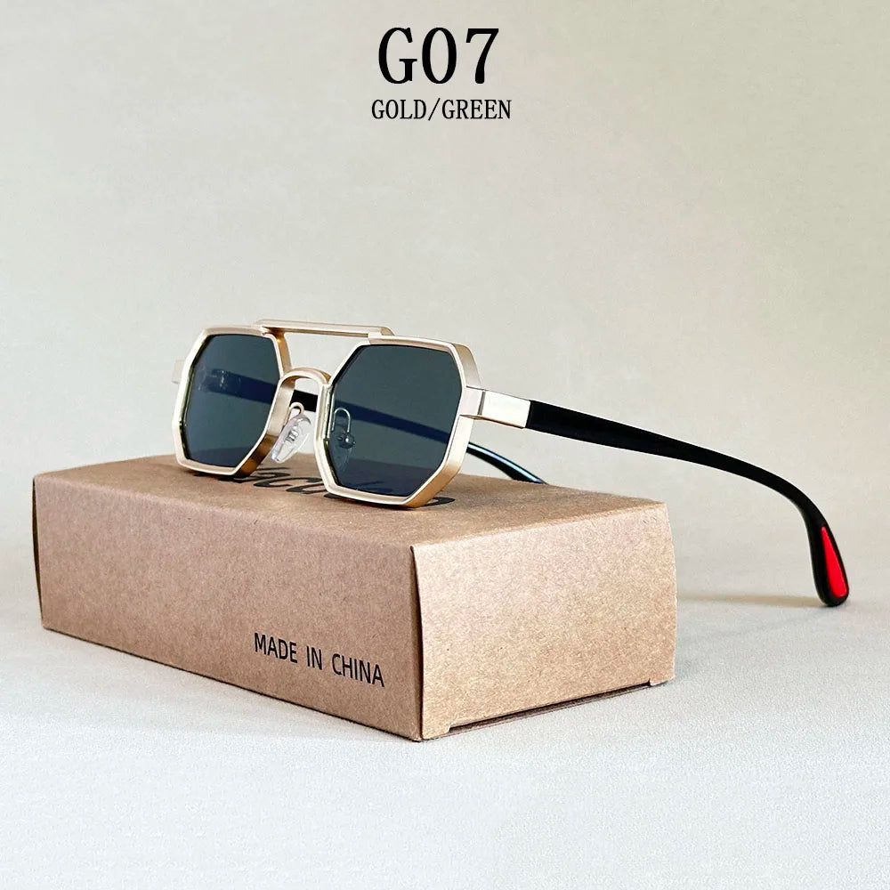 Luxury Steampunk Square Sunglasses, UV400 Retro Unisex Shades