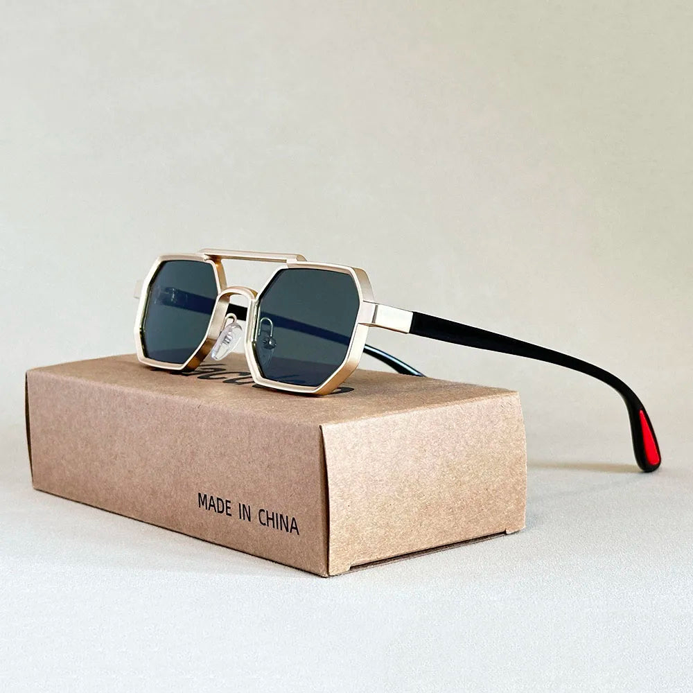 Luxury Steampunk Square Sunglasses, UV400 Retro Unisex Shades