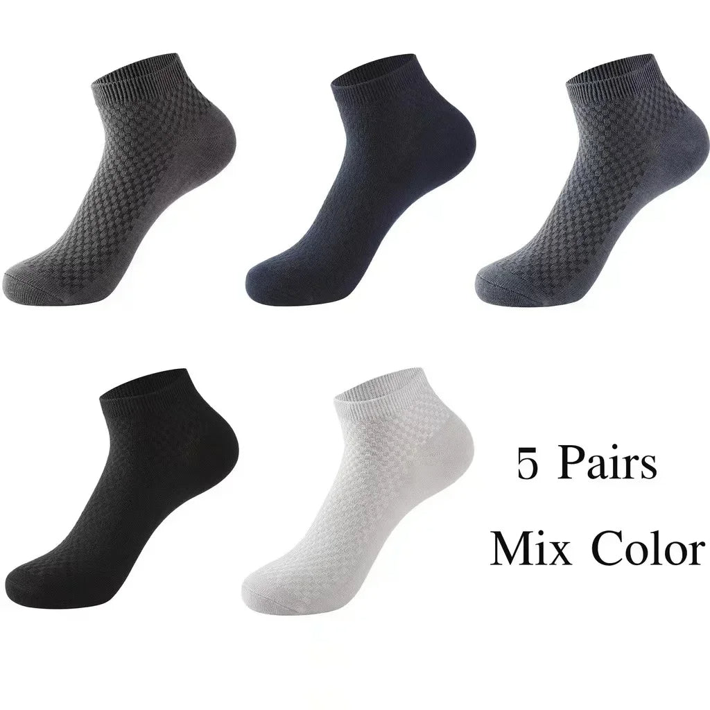 Men’s Bamboo Fiber Ankle Socks – 5 Pairs, Breathable & Odor-Free