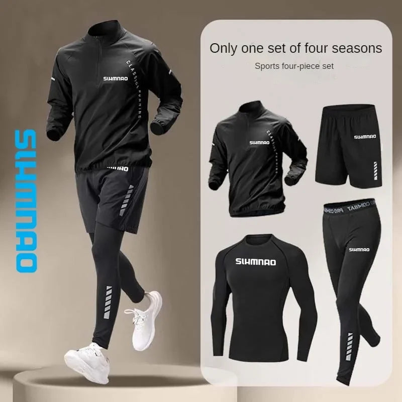 Men’s Summer Sportswear Set – Ice Silk, Quick Dry, 4-Piece Fitness Outfit