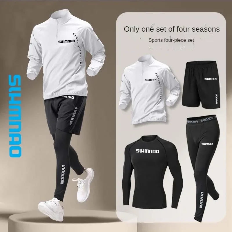 Men’s Summer Sportswear Set – Ice Silk, Quick Dry, 4-Piece Fitness Outfit