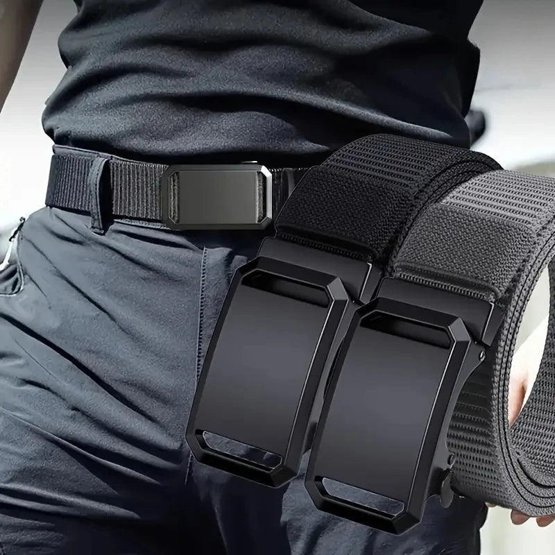 Men’s Tactical Canvas Belt, Automatic Buckle, Adjustable Military-Style Workwear Belt