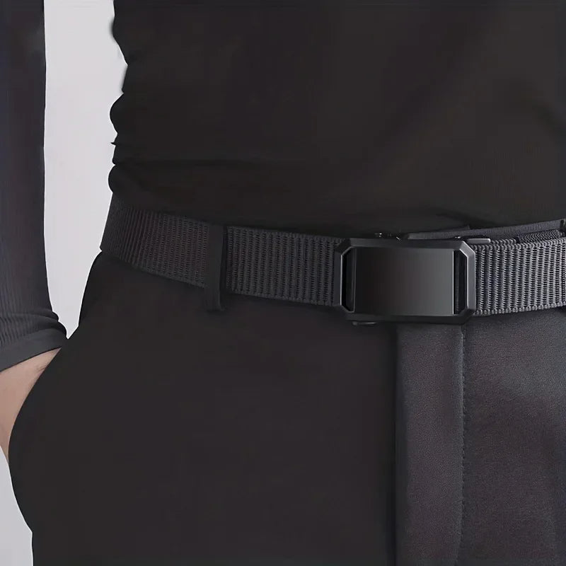 Men’s Tactical Canvas Belt, Automatic Buckle, Adjustable Military-Style Workwear Belt