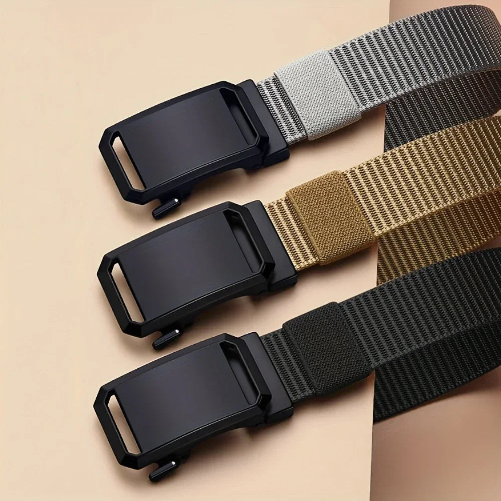 Men’s Tactical Canvas Belt, Automatic Buckle, Adjustable Military-Style Workwear Belt
