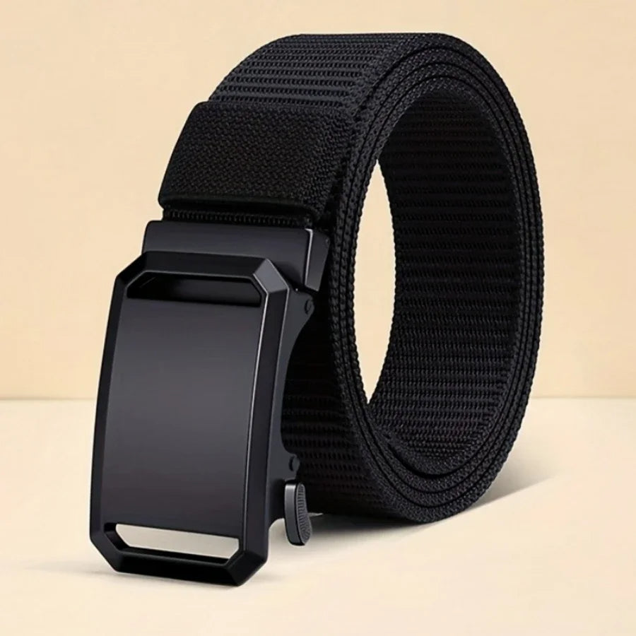 Men’s Tactical Canvas Belt, Automatic Buckle, Adjustable Military-Style Workwear Belt