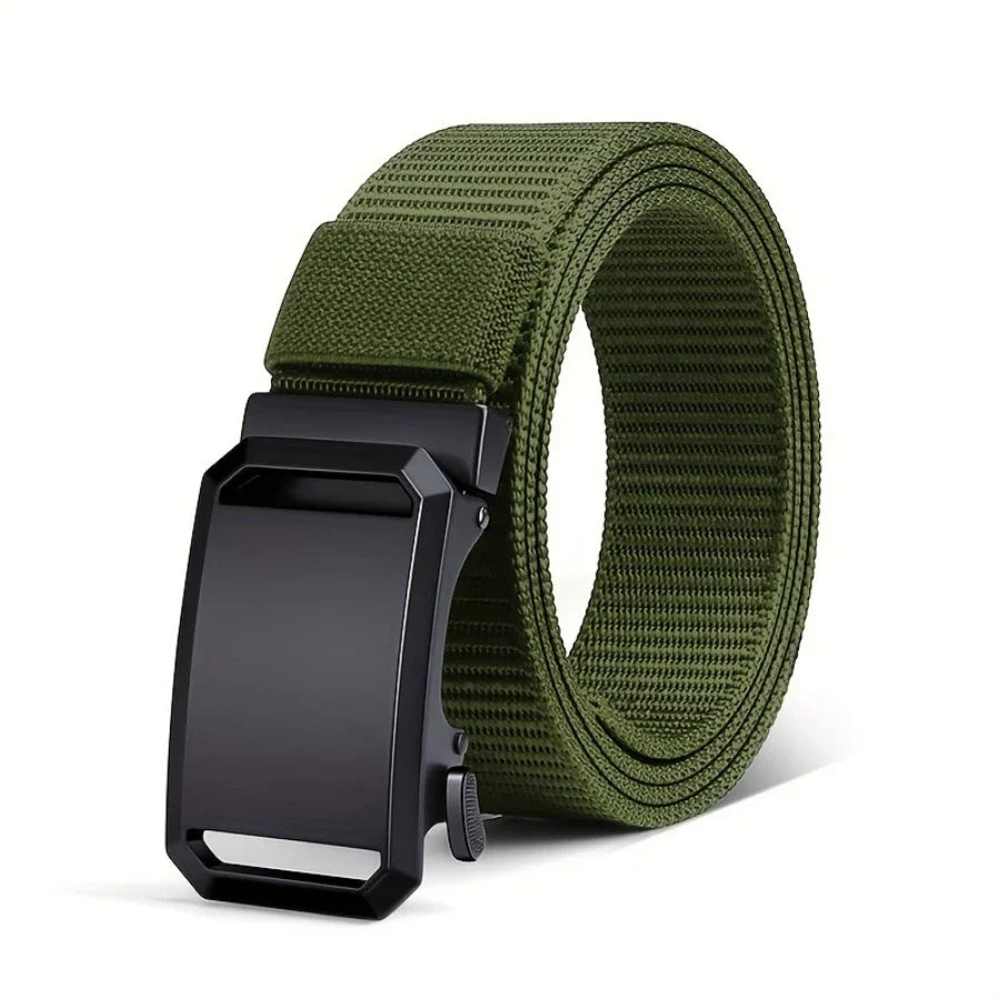 Men’s Tactical Canvas Belt, Automatic Buckle, Adjustable Military-Style Workwear Belt