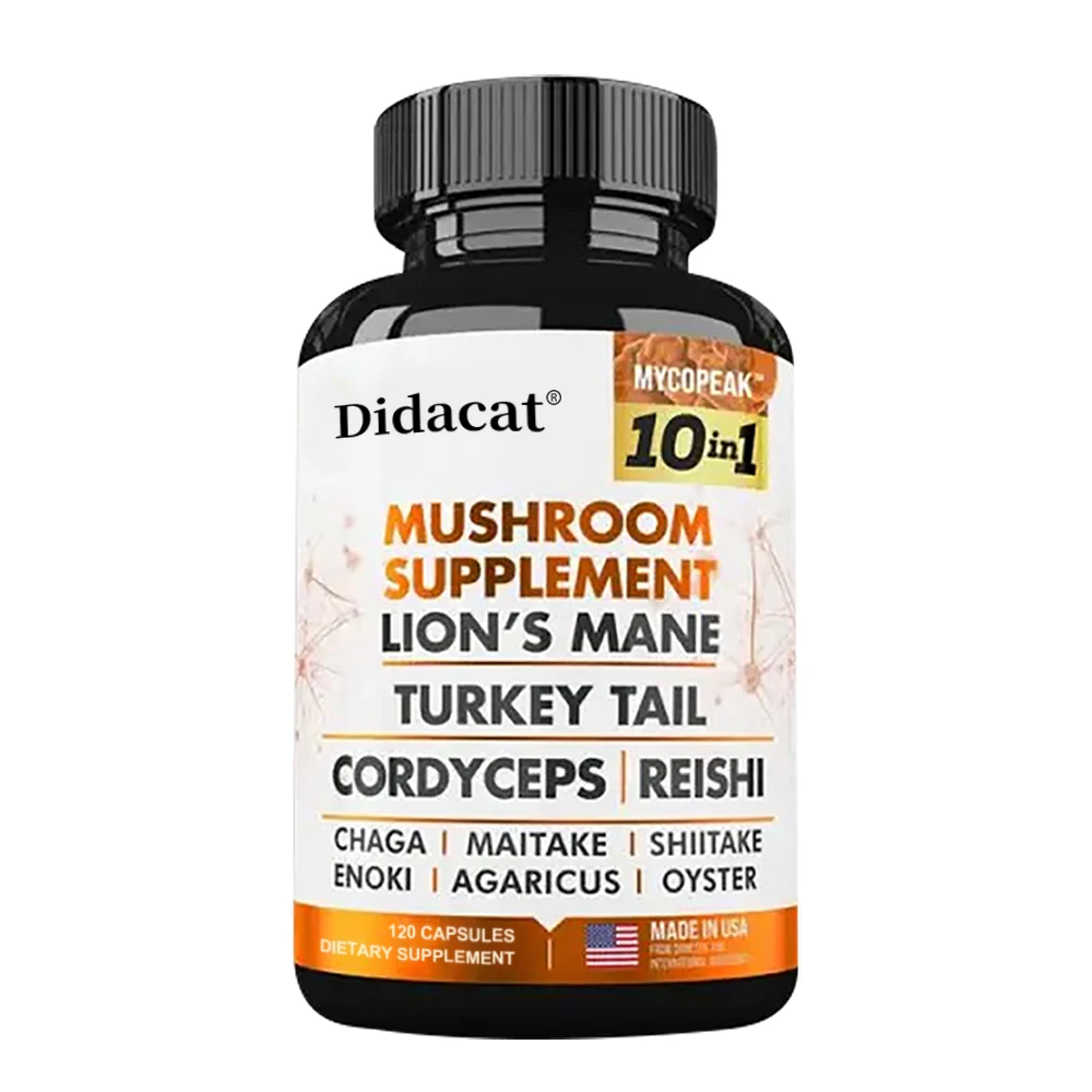 Mushroom Complex Supplement – 10x Strength Lions Mane, Turkey Tail, Reishi, Cordyceps – Brain Boost, Focus & Memory Support for Men and Women