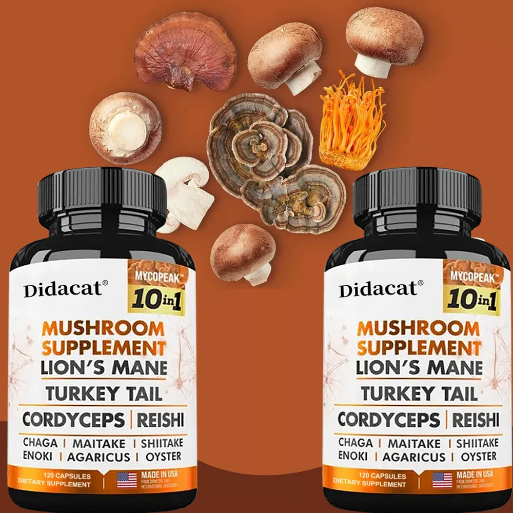 Mushroom Complex Supplement – 10x Strength Lions Mane, Turkey Tail, Reishi, Cordyceps – Brain Boost, Focus & Memory Support for Men and Women