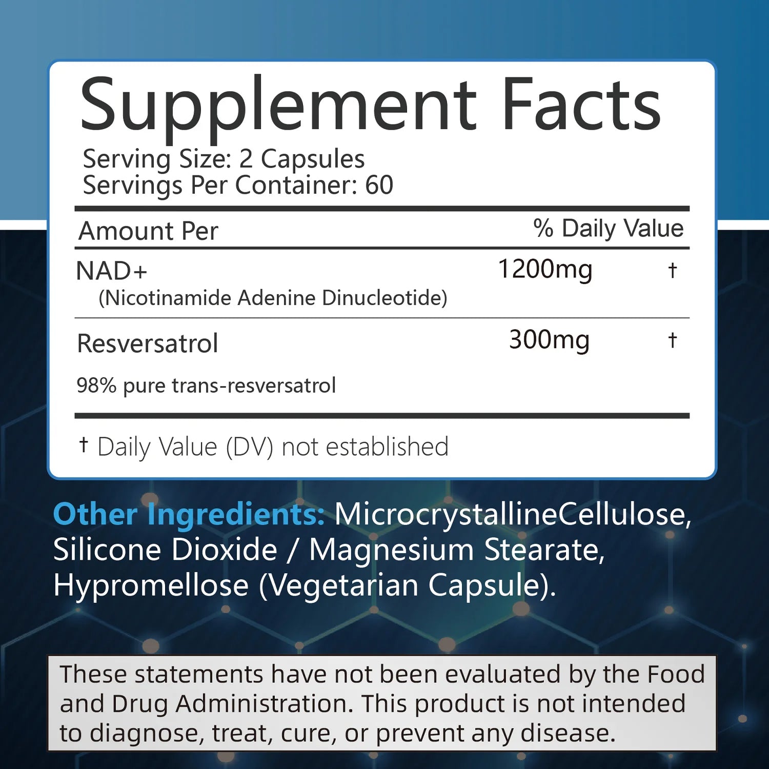NAD+ Supplements with Resveratrol – 120 Capsules, Anti-Aging & Energy