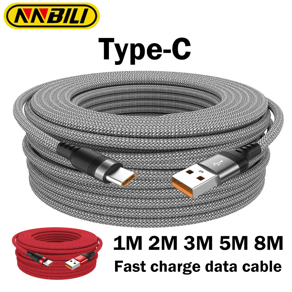 NNBILI 6 A Braided USB‑C Extension Cable, 1–8 m, 120 W