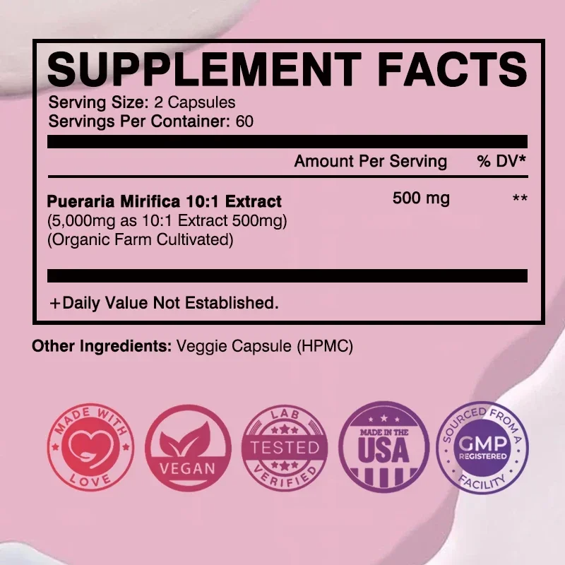 Pueraria Mirifica Breast Enhancement Supplement – Natural Estrogen Booster for Fuller, Firmer, Rounder Breasts – Hormonal Balance & Anti-Aging Support for Women