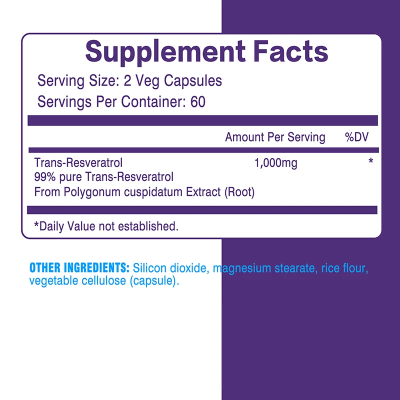 Resveratrol Anti-Aging Supplement – Heart, Skin & Joint Support – 60 Capsules
