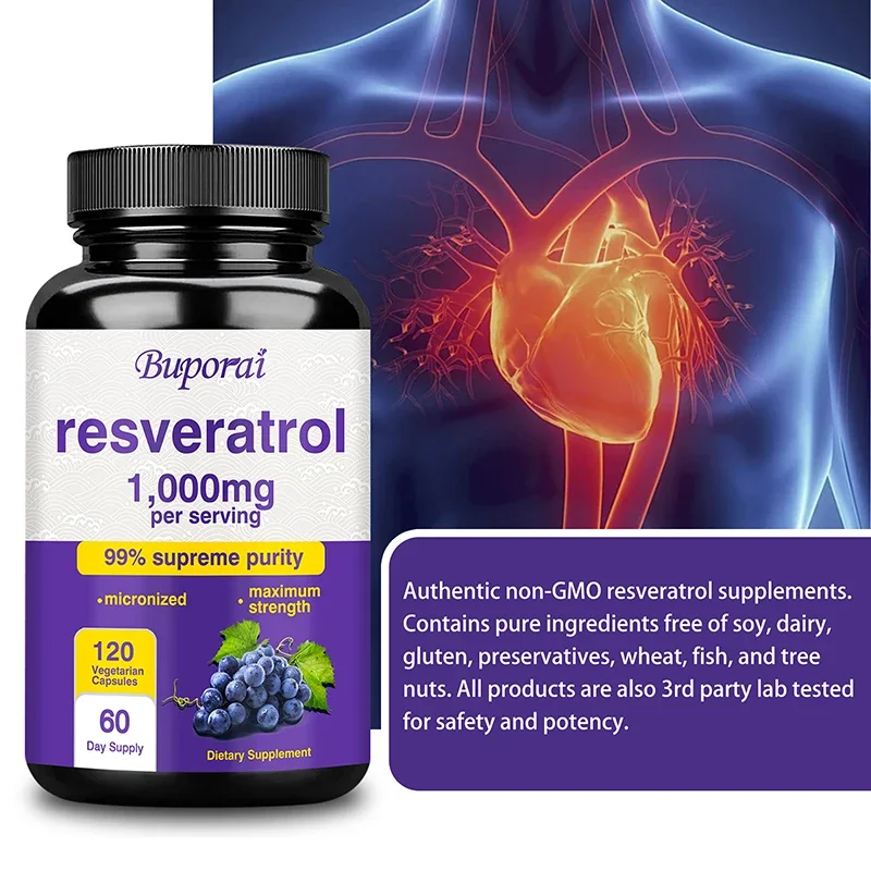 Resveratrol Anti-Aging Supplement – Heart, Skin & Joint Support – 60 Capsules