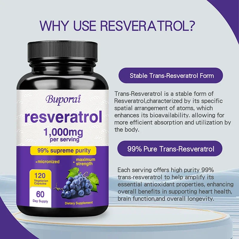 Resveratrol Anti-Aging Supplement – Heart, Skin & Joint Support – 60 Capsules