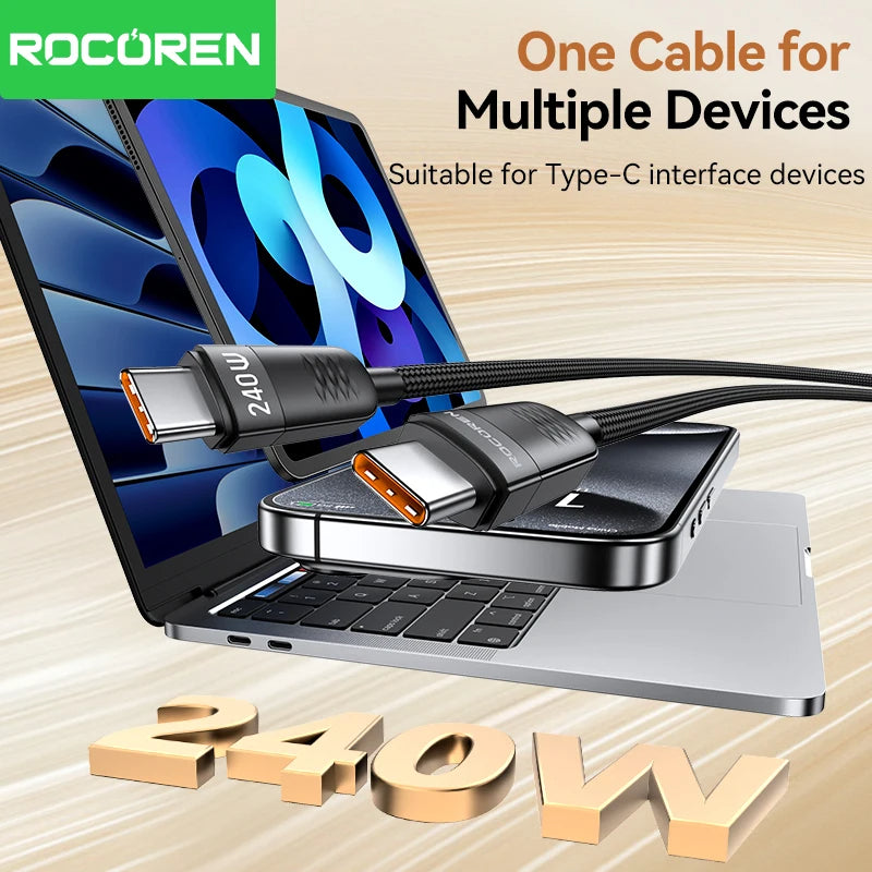 Rocoren 240W USB-C to USB-C Cable, PD 3.1 Fast Charging, 1.2m