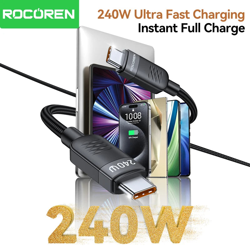 Rocoren 240W USB-C to USB-C Cable, PD 3.1 Fast Charging, 1.2m
