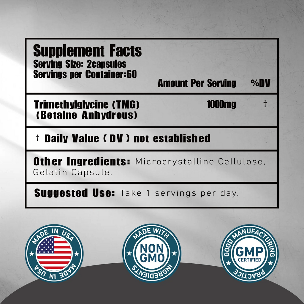 TMG Trimethylglycine – Betaine Anhydrous Supplement | Liver & Heart Health Support | Muscle Recovery | Gluten-Free, Non-GMO, 100 Capsules