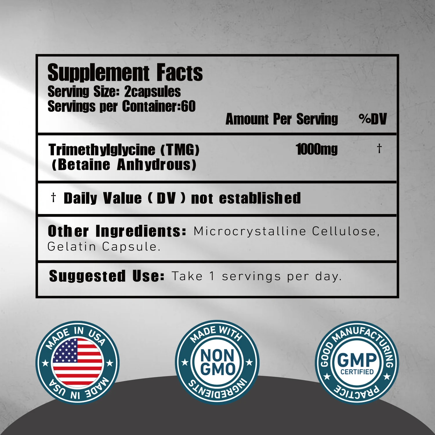 TMG Trimethylglycine – Betaine Anhydrous Supplement | Liver & Heart Health Support | Muscle Recovery | Gluten-Free, Non-GMO, 100 Capsules