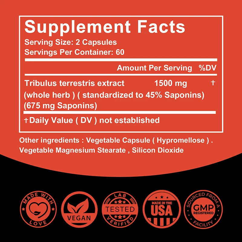 Tribulus Terrestris Capsules – Natural Testosterone Booster for Men | Supports Muscle Growth, Fat Loss & Physical Performance | Herbal Supplement for Energy & Stamina