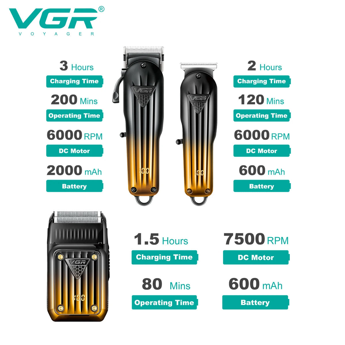 VGR V-644 Hair Clipper Set, Gradient Trimmer & Shaver, Rechargeable