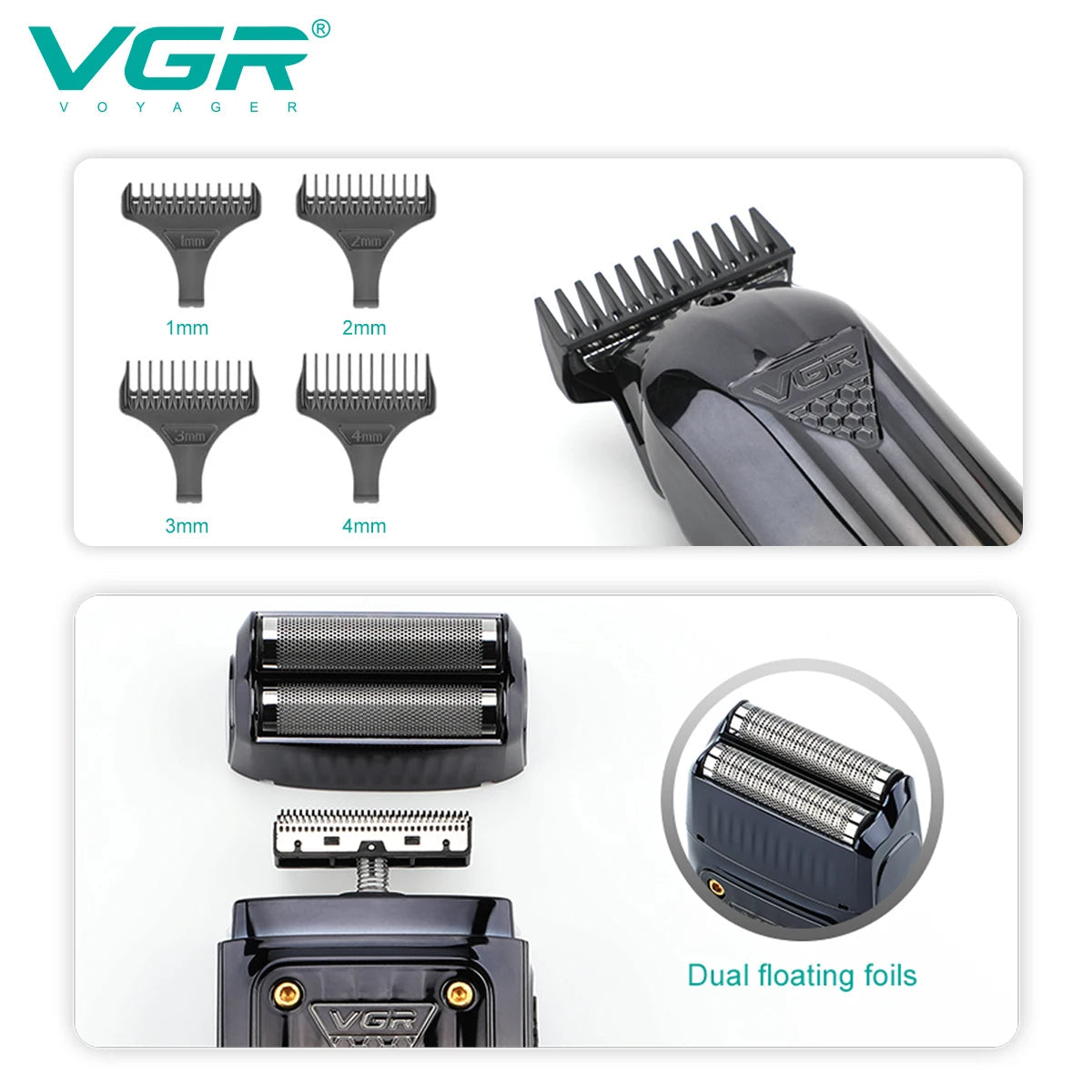 VGR V-644 Hair Clipper Set, Gradient Trimmer & Shaver, Rechargeable