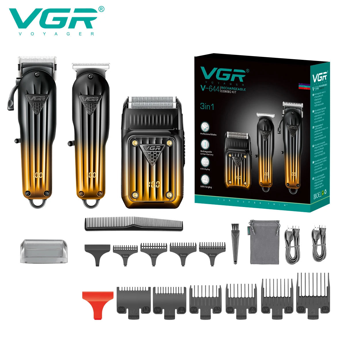VGR V-644 Hair Clipper Set, Gradient Trimmer & Shaver, Rechargeable