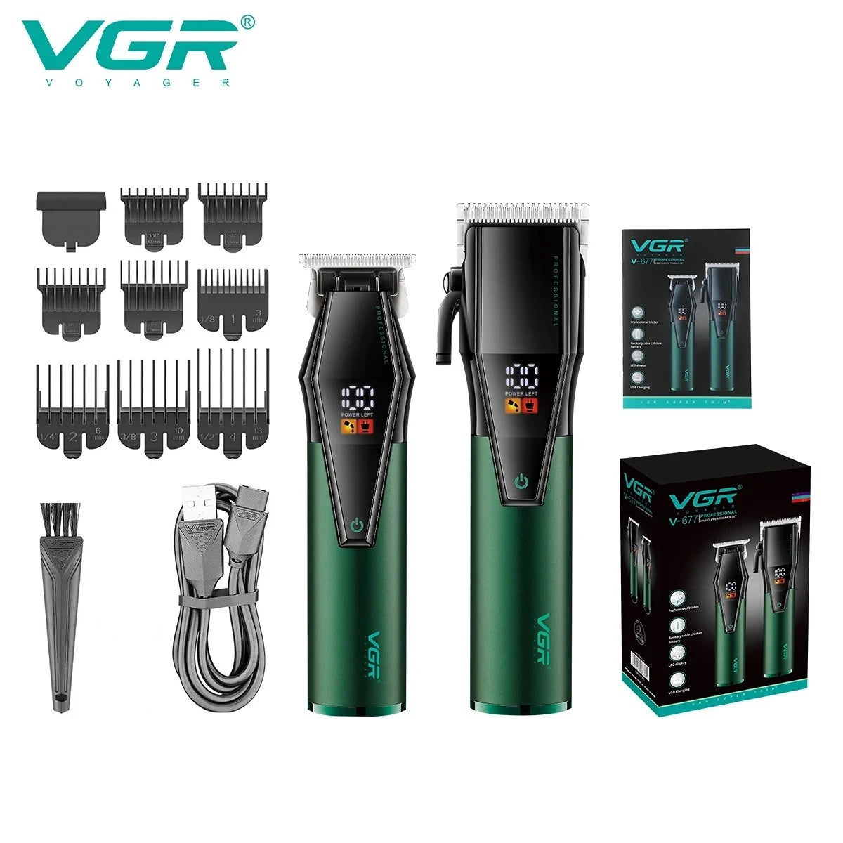 VGR V-677 Hair Clipper for Men, LED Display, Cordless, Adjustable Blades
