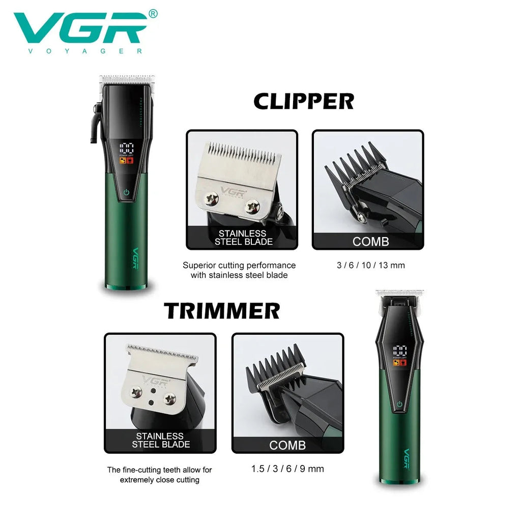VGR V-677 Hair Clipper for Men, LED Display, Cordless, Adjustable Blades