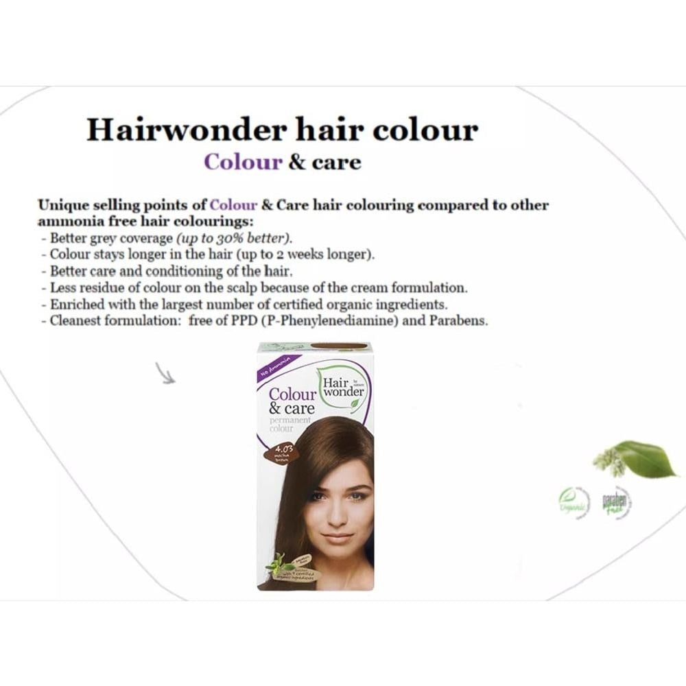 HAIR WONDER Colour & Care Organic #4.03 Mocha Brown (For Beautiful And Glamorous Colour, Healthy, Strong And Silky Soft Hair) 100ml