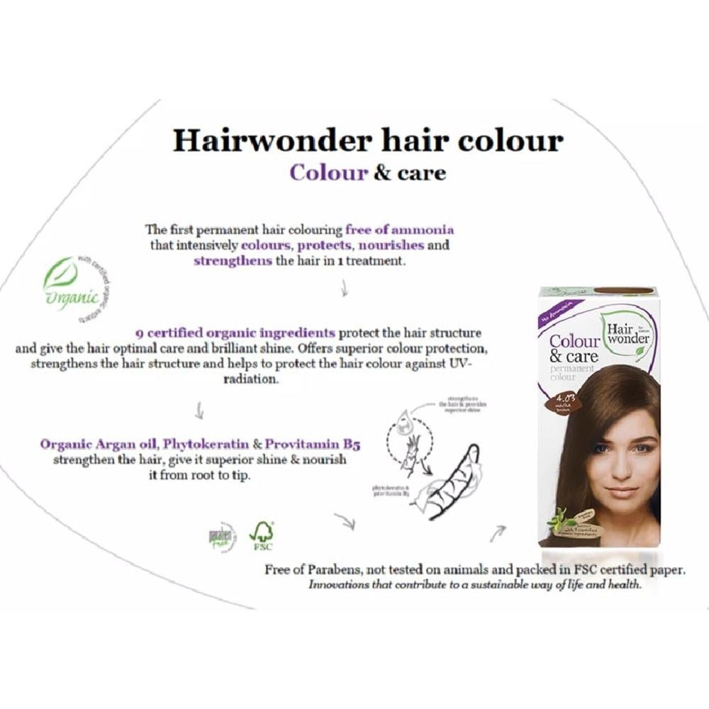 HAIR WONDER Colour & Care Organic #4.03 Mocha Brown (For Beautiful And Glamorous Colour, Healthy, Strong And Silky Soft Hair) 100ml