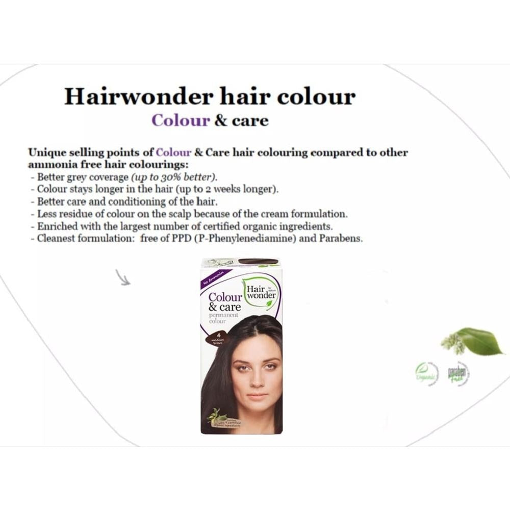 HAIR WONDER Colour & Care Organic #4 Medium Brown (For Beautiful And Glamorous Colour, Healthy, Strong And Silky Soft Hair) 100ml
