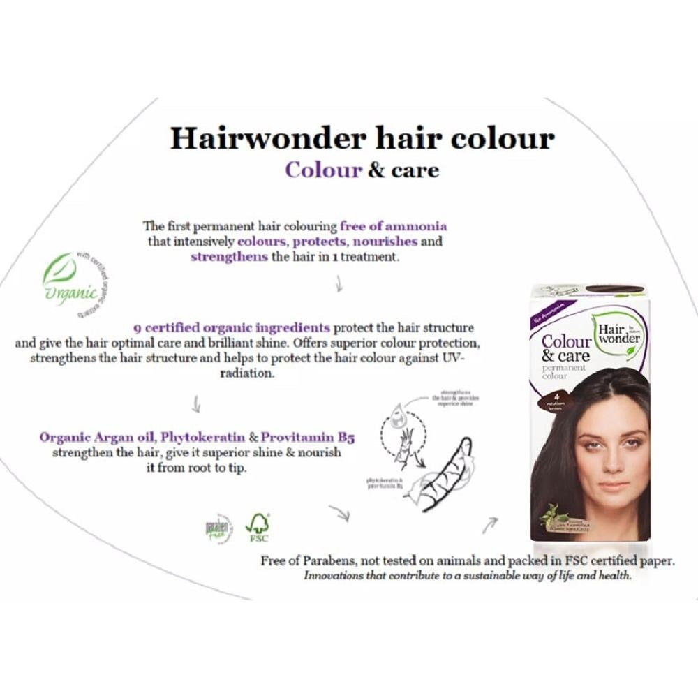 HAIR WONDER Colour & Care Organic #4 Medium Brown (For Beautiful And Glamorous Colour, Healthy, Strong And Silky Soft Hair) 100ml