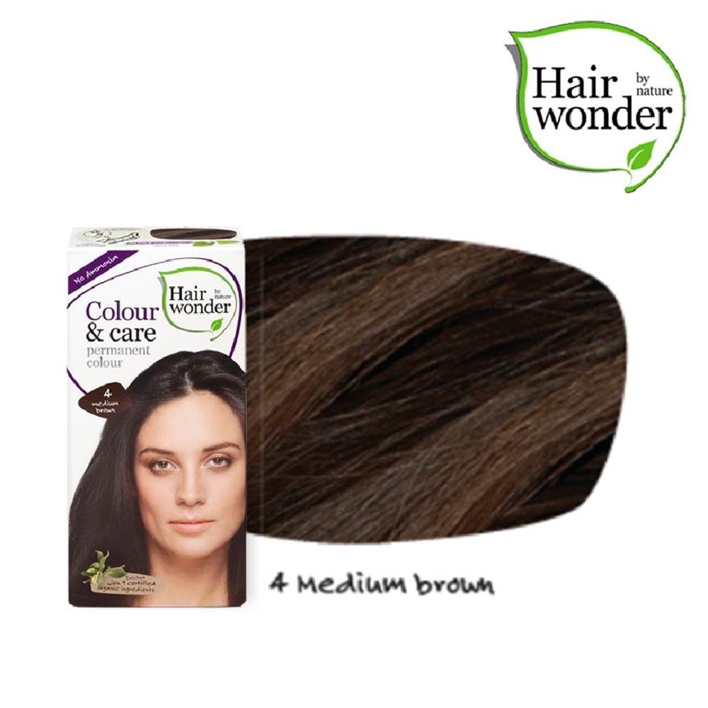 HAIR WONDER Colour & Care Organic #4 Medium Brown (For Beautiful And Glamorous Colour, Healthy, Strong And Silky Soft Hair) 100ml