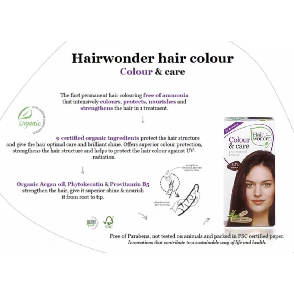 HAIR WONDER Colour & Care Organic #4.56 Auburn (For Beautiful And Glamorous Colour, Healthy, Strong And Silky Soft Hair) 100ml