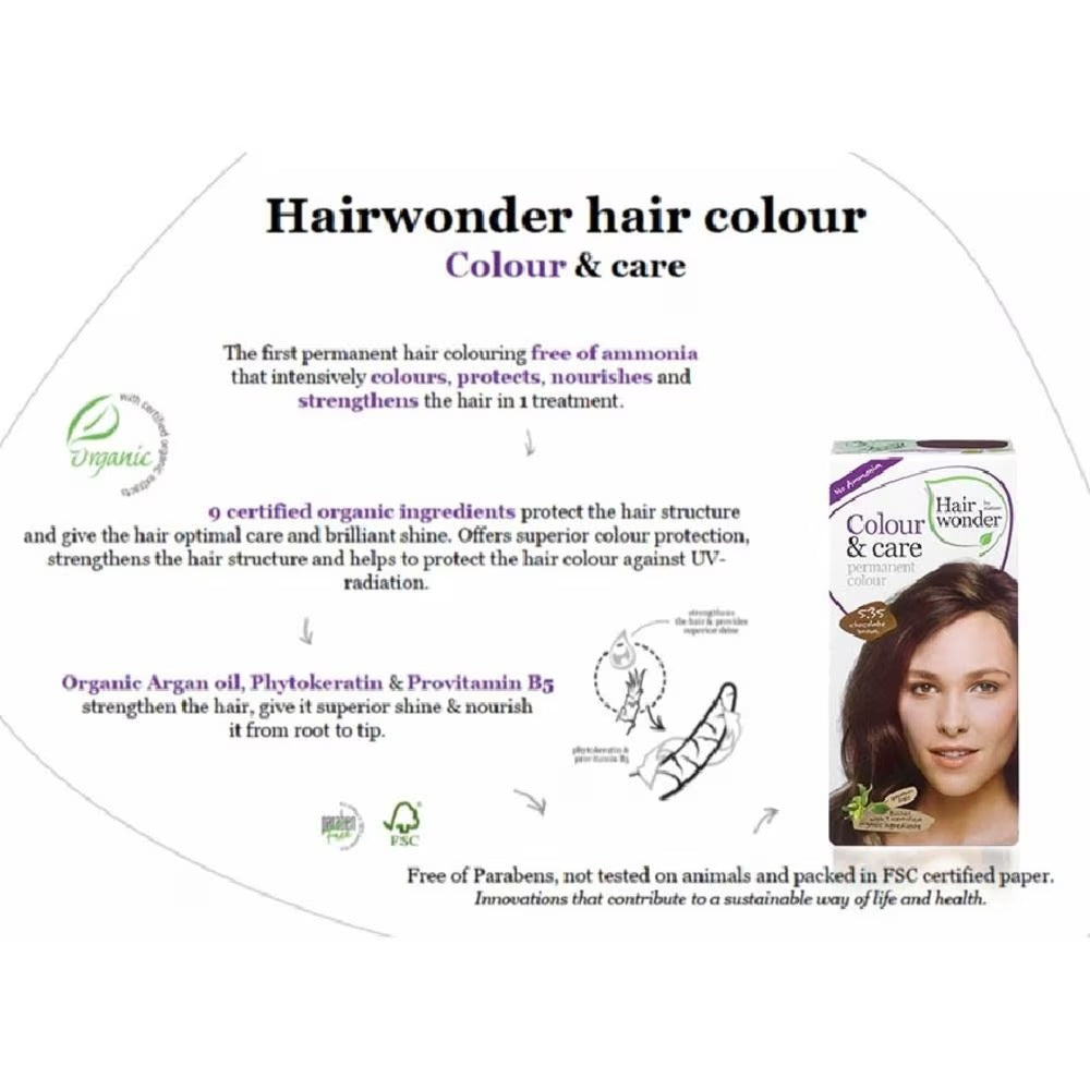 HAIR WONDER Colour & Care Organic #5.35 Chocolate Brown (For Beautiful And Glamorous Colour, Healthy, Strong And Silky Soft Hair) 100ml