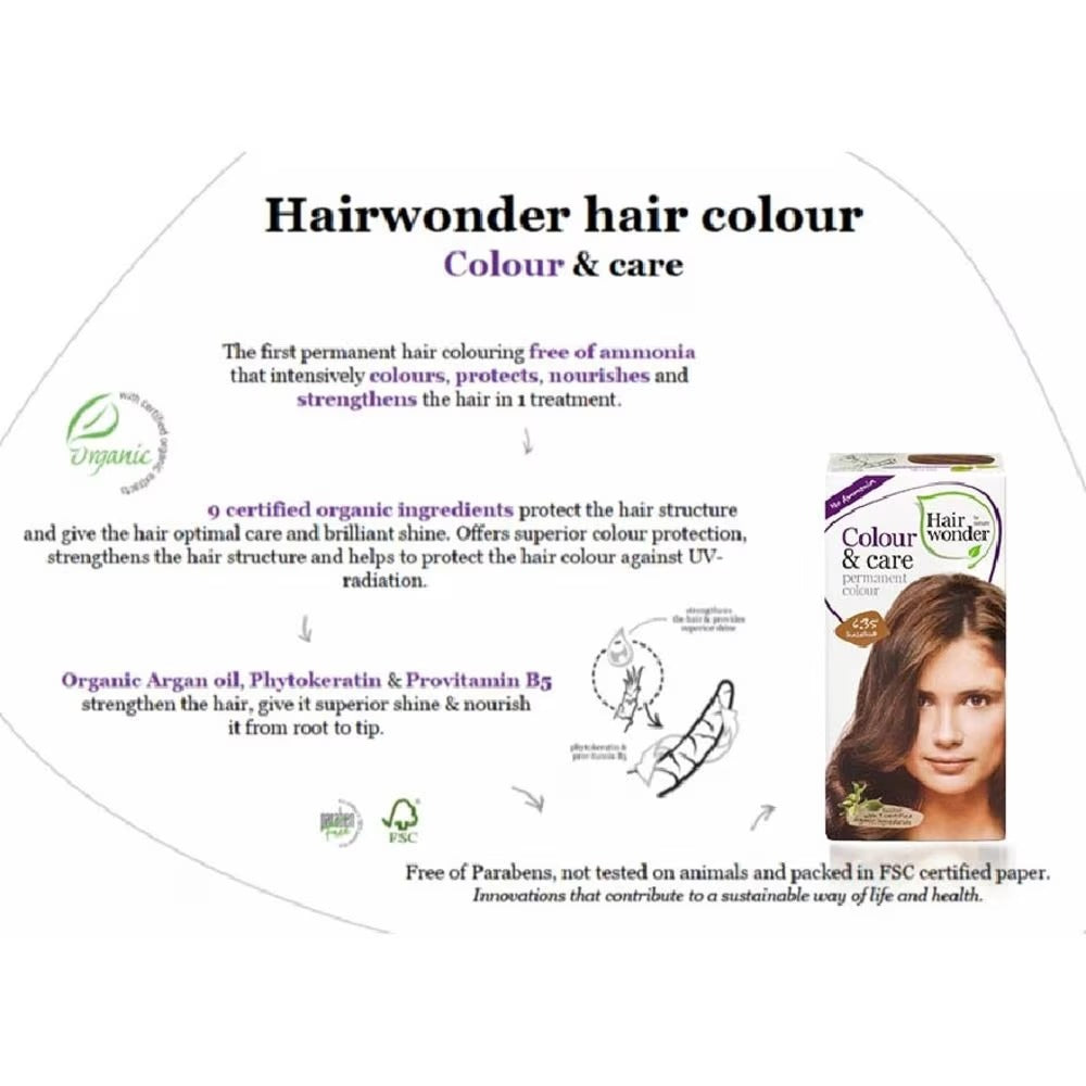 HAIR WONDER Colour & Care Organic #6.35 Hazelnut (For Beautiful And Glamorous Colour, Healthy, Strong And Silky Soft Hair) 100ml