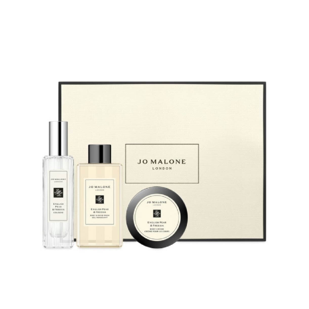 JO MALONE London Fragance Layering Collection Packset consists English Pear & Freesia Cologne Spray 30ml + Blackberry & Bay Body Cream 50ml + Wood Sage & Sea Salt Body Wash 100ml